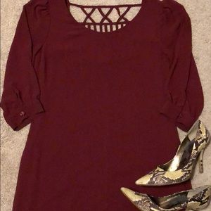 3 Pink Hearts burgundy dress w back detail